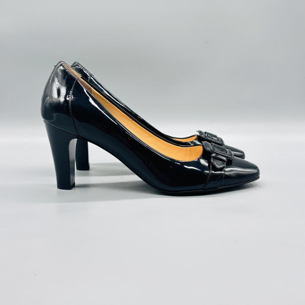 Cole Haan Shoes Womens 10 Black Patent Leather Vtg Air Buckle Pumps Square Toe